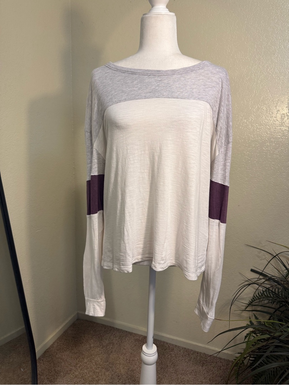 Abercrombie & Fitch White and Purple Colorblock Long Sleeve Top